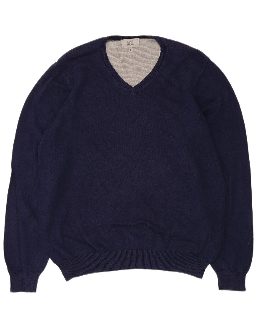 Marks & Spencer Mens Regular Fit V-Neck Jumper Sweater Medium Navy Blue