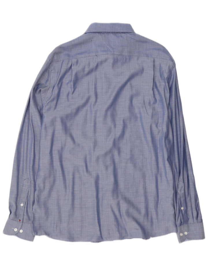 Tommy Hilfiger Mens Shirt Size 16 1/2 Large Blue Herringbone Cotton