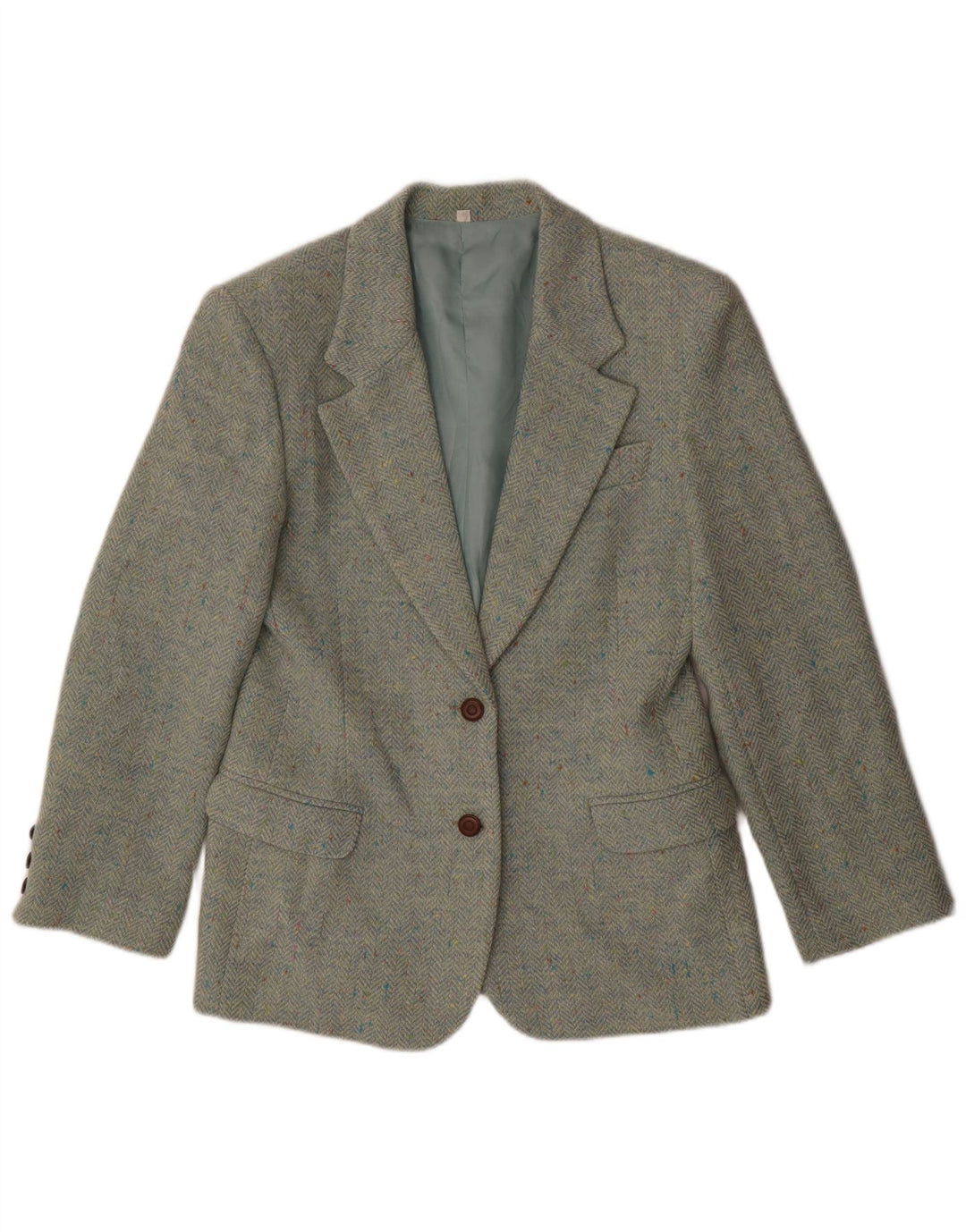Vintage Womens 2 Button Blazer Jacket IT 42 Medium Green Herringbone Wool
