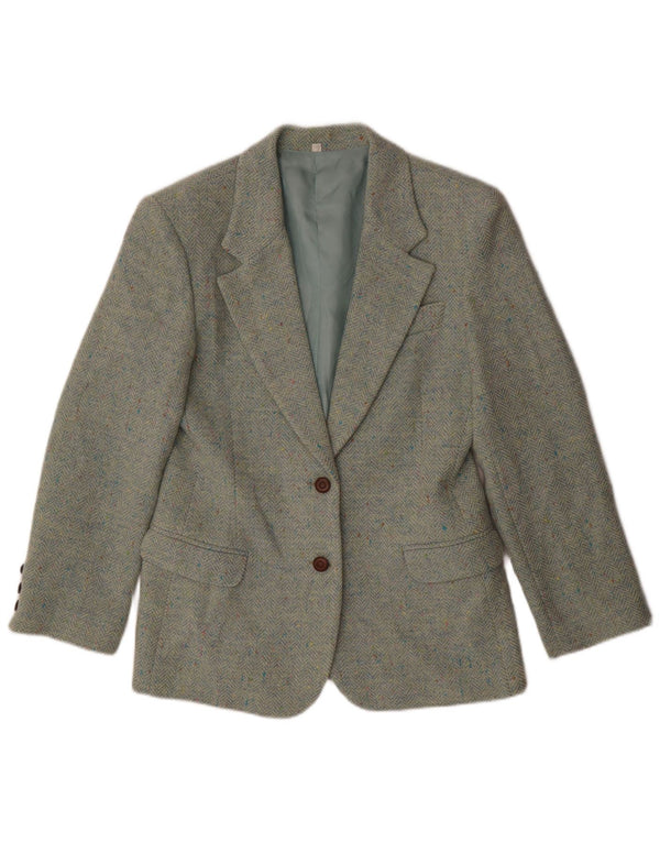 Vintage Womens 2 Button Blazer Jacket IT 42 Medium Green Herringbone Wool