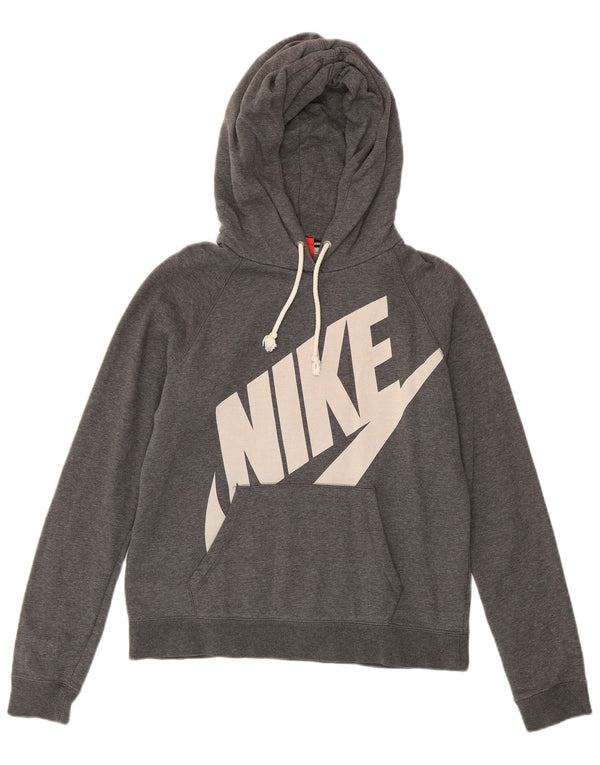 Nike Womens Graphic Hoodie Jumper UK 14 Medium Grey Flecked Cotton