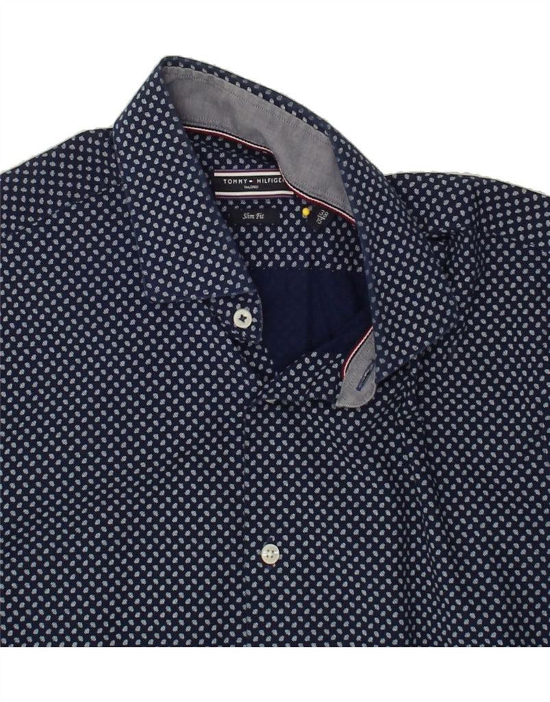 TOMMY HILFIGER Mens Slim Fit Shirt Size 38 15 Medium Navy Blue Spotted | Vintage Tommy Hilfiger | Thrift | Second-Hand Tommy Hilfiger | Used Clothing | Messina Hembry 