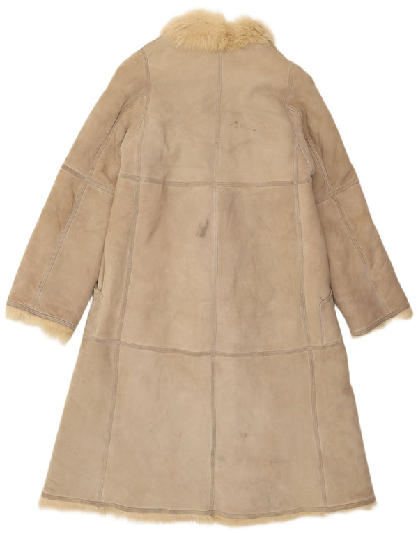 Vintage Womens Loose Fit Shearling Coat UK 10 Small Beige Retro
