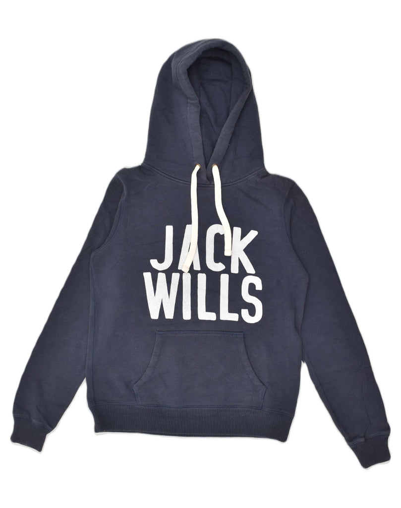 JACK WILLS Womens Graphic Hoodie Jumper UK 12 Medium  Navy Blue Cotton | Vintage Jack Wills | Thrift | Second-Hand Jack Wills | Used Clothing | Messina Hembry 