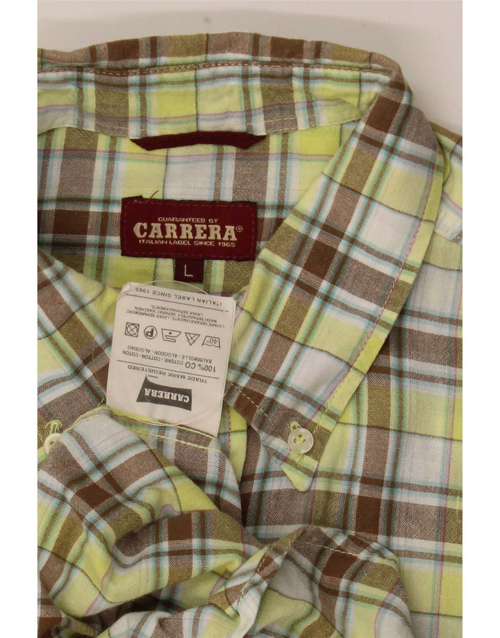 Carrera Mens Short Sleeve Shirt Large Green Check Cotton