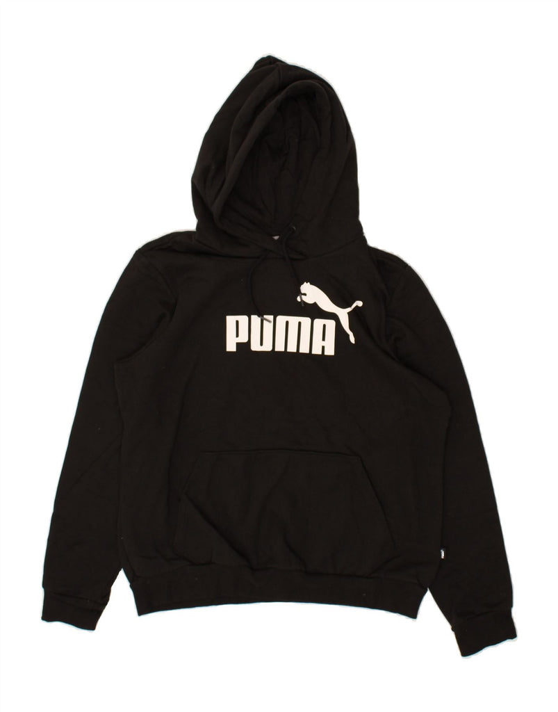 PUMA Womens Graphic Hoodie Jumper UK 16 Large Black Cotton | Vintage Puma | Thrift | Second-Hand Puma | Used Clothing | Messina Hembry 