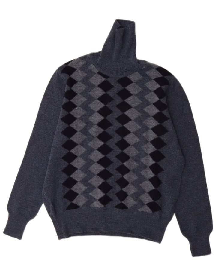 Golden Gate Mens Roll Neck Jumper Sweater IT 54 XL Blue Argyle/Diamond Wool