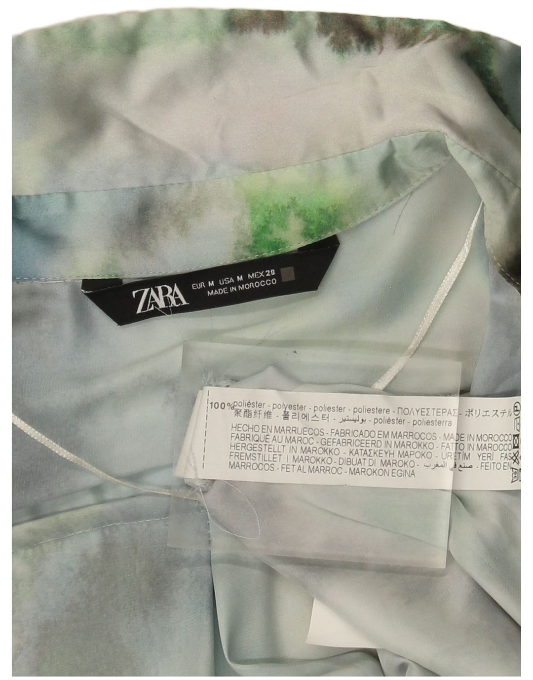 Zara Womens Oversized Shirt Blouse UK 14 Medium Green Tie Dye Polyester