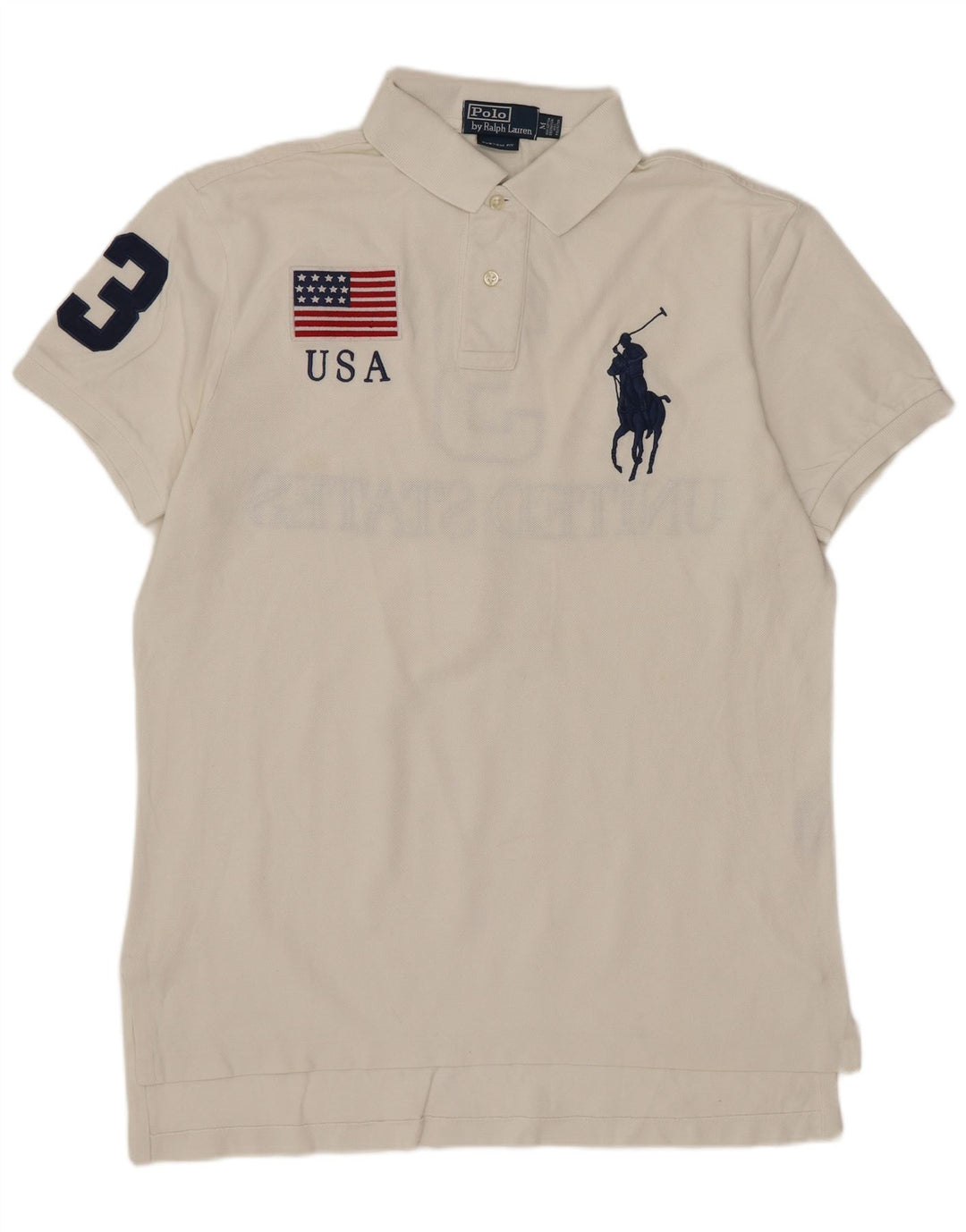 Polo Ralph Lauren Mens Graphic Custom Fit Polo Shirt Medium White Cotton