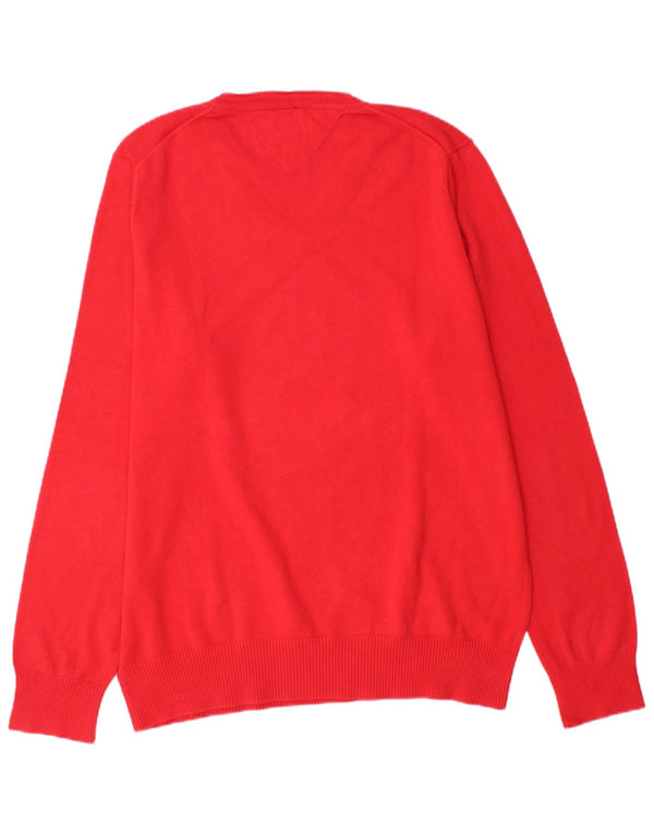Tommy Hilfiger Mens V-Neck Jumper Sweater XL Red Cotton