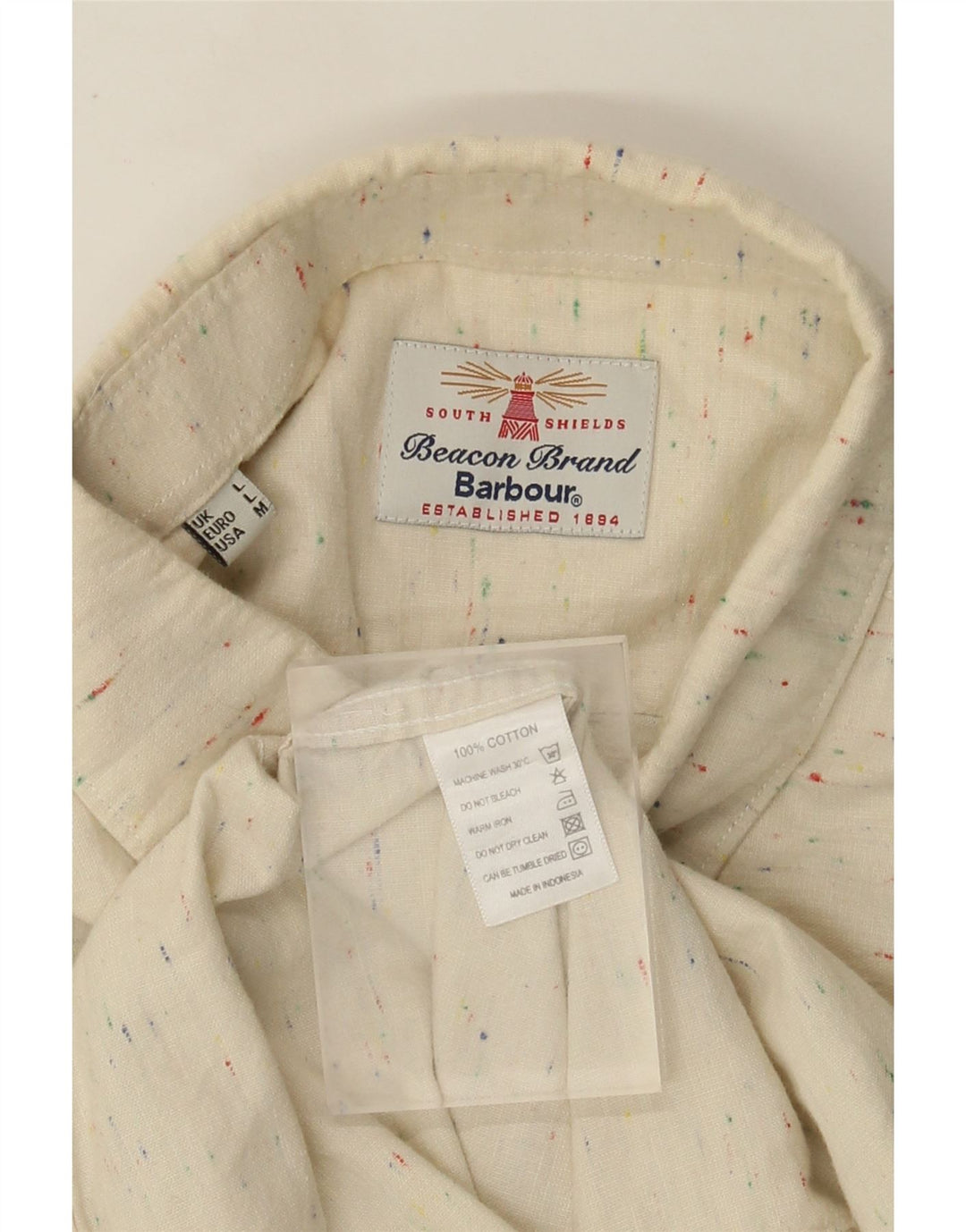 Barbour Mens Shirt Large Beige Flecked Cotton