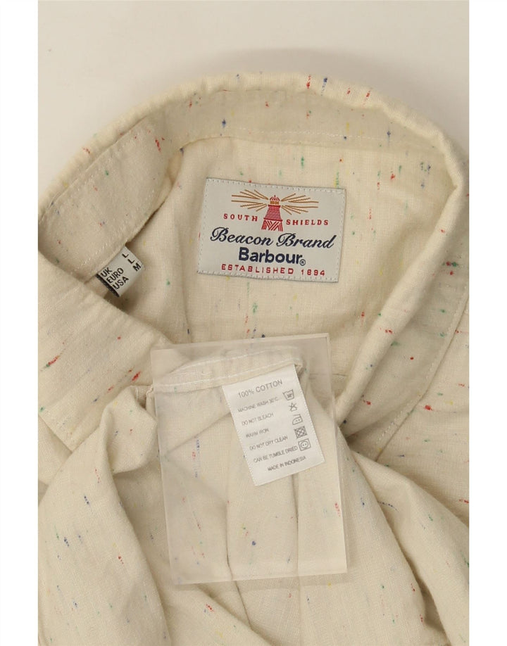 Barbour Mens Shirt Large Beige Flecked Cotton