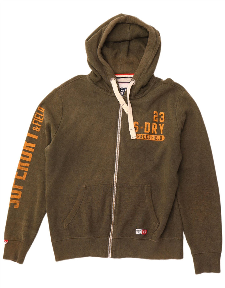 SUPERDRY Mens Track & Field Graphic Zip Hoodie Sweater 2XL Khaki Cotton