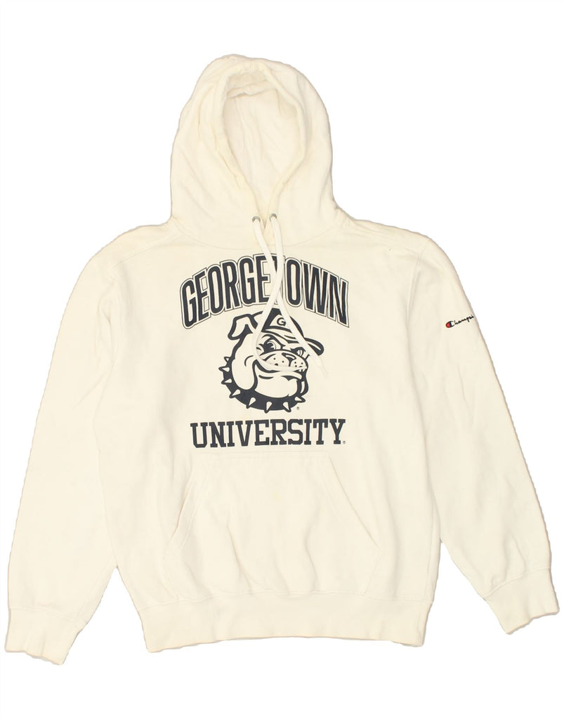 CHAMPION Mens Georgetown University Graphic Hoodie Jumper Medium White | Vintage Champion | Thrift | Second-Hand Champion | Used Clothing | Messina Hembry 