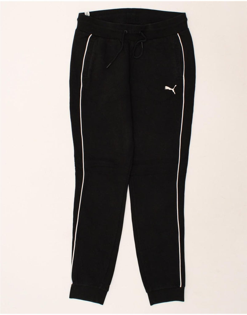 PUMA Womens Graphic Tracksuit Trousers Joggers UK 12 Medium Black Cotton | Vintage Puma | Thrift | Second-Hand Puma | Used Clothing | Messina Hembry 