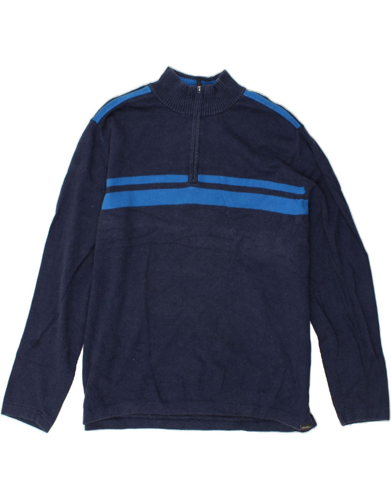 EDDIE BAUER Mens Zip Neck Jumper Sweater 2XL Navy Blue Striped | Vintage Eddie Bauer | Thrift | Second-Hand Eddie Bauer | Used Clothing | Messina Hembry 
