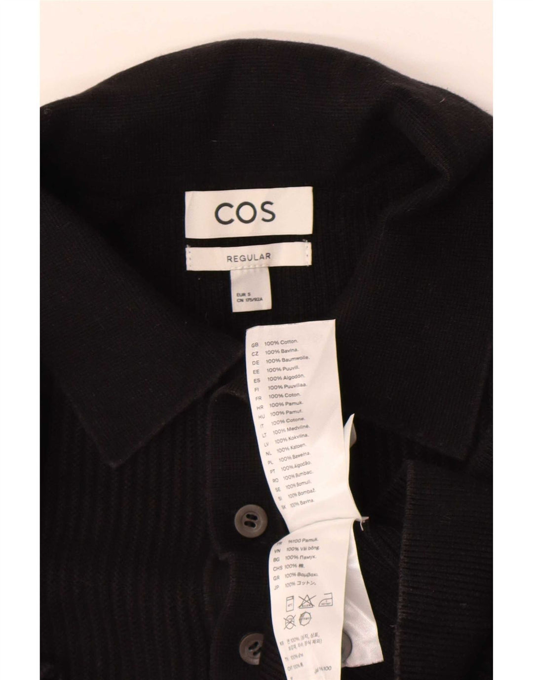 Cos Mens Regular Polo Shirt Small Black Cotton
