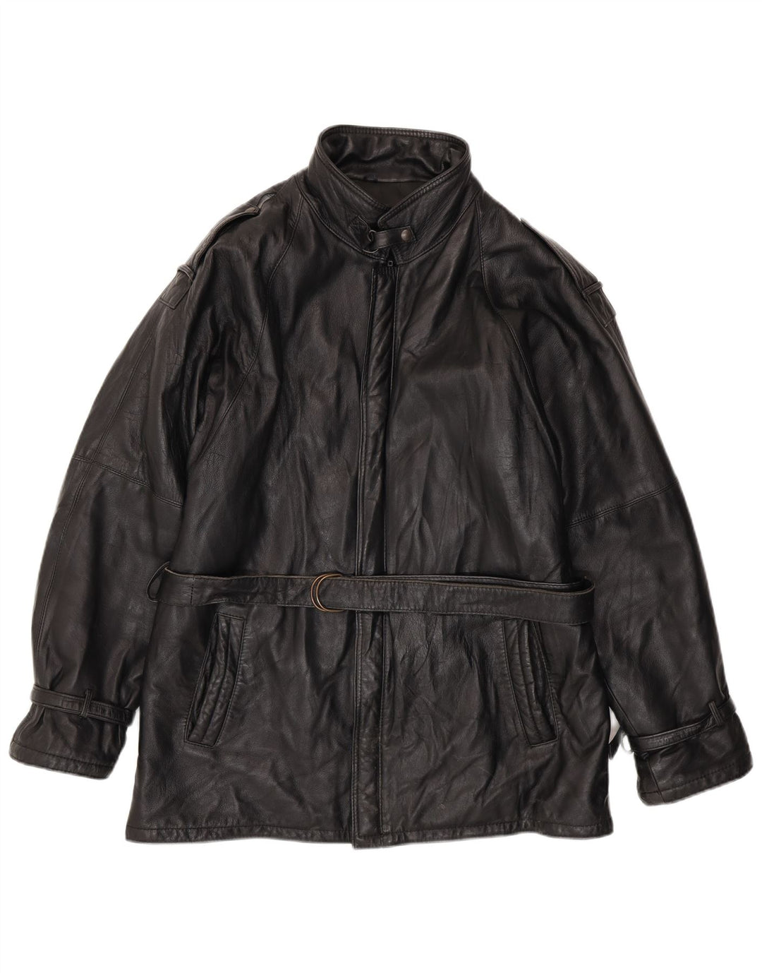 VINTAGE Mens Military Leather Jacket UK 38 Medium Black Leather