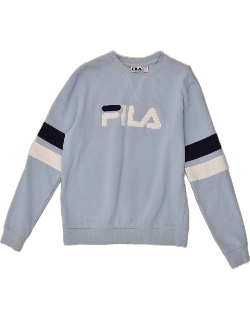 FILA Mens Graphic Sweatshirt Jumper Small Blue Striped Cotton | Vintage Fila | Thrift | Second-Hand Fila | Used Clothing | Messina Hembry 