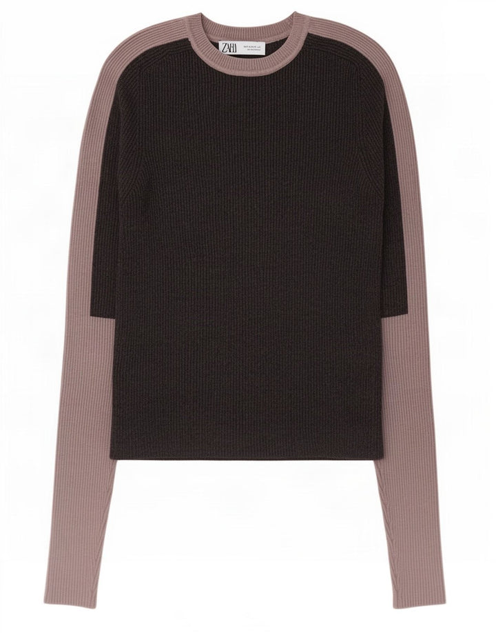 Zara Womens Crop Blouse Top UK 12 Medium Grey Colourblock Viscose