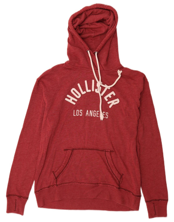 Hollister Womens Graphic Hoodie Jumper UK 10 Small Red Cotton