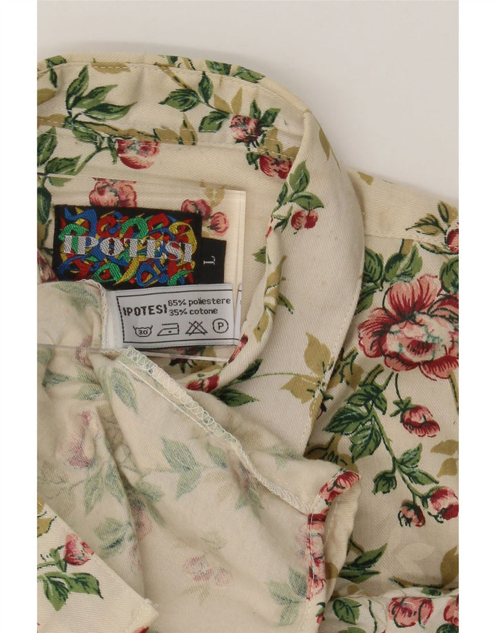 VINTAGE Womens Shirt UK 16 Large Beige Floral Polyester Vintage Vintage and Second-Hand Vintage from Messina Hembry 