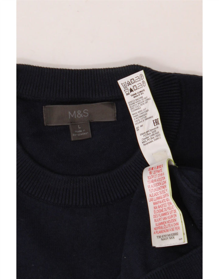 MARKS & SPENCER Mens Graphic Crew Neck Jumper Sweater Large Navy Blue