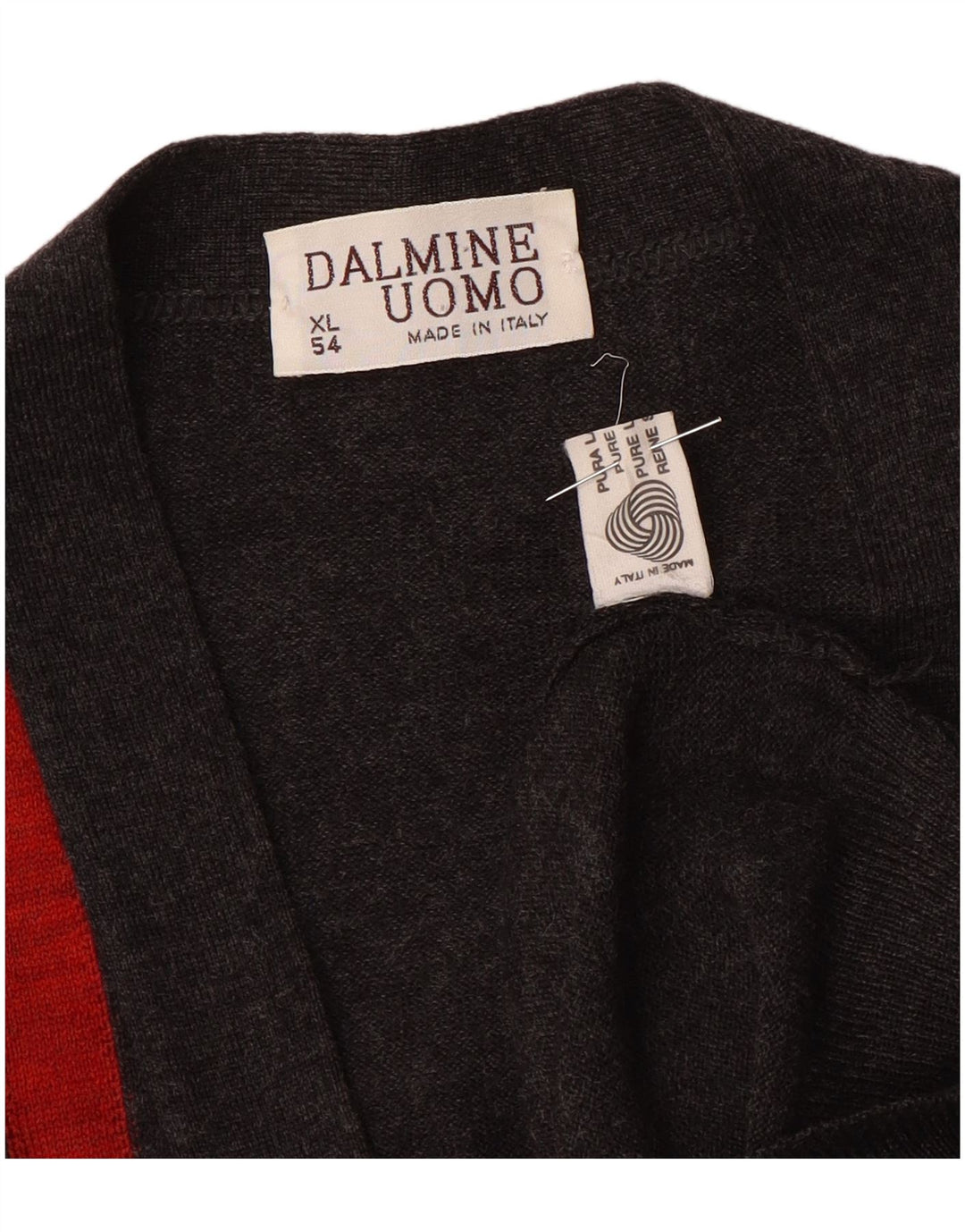 DALMINE Mens Cardigan Sweater IT 54 XL Grey Argyle/Diamond Wool
