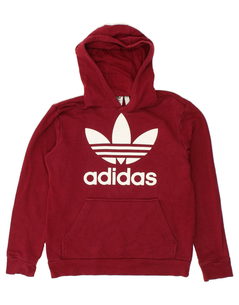 ADIDAS Boys Graphic Hoodie Jumper 13-14 Years Burgundy Cotton | Vintage Adidas | Thrift | Second-Hand Adidas | Used Clothing | Messina Hembry 