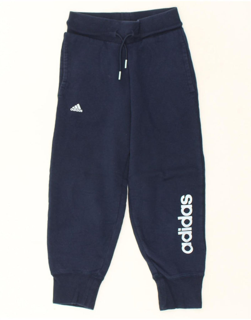 ADIDAS Boys Graphic Tracksuit Trousers Joggers 7-8 Years Navy Blue Cotton | Vintage Adidas | Thrift | Second-Hand Adidas | Used Clothing | Messina Hembry 