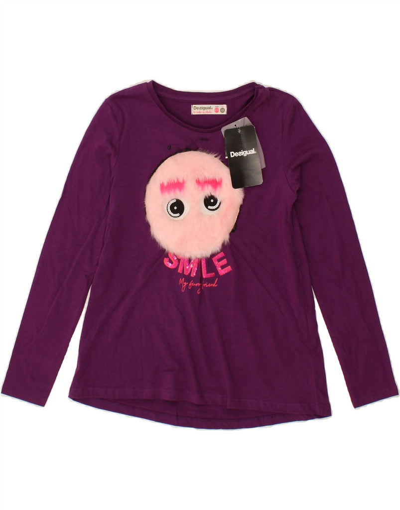 DESIGUAL Girls Graphic Top Long Sleeve 9-10 Years Purple Cotton Vintage Desigual and Second-Hand Desigual from Messina Hembry 