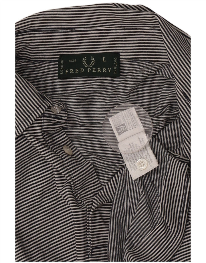 Fred Perry Mens Polo Shirt Large Navy Blue Striped Cotton