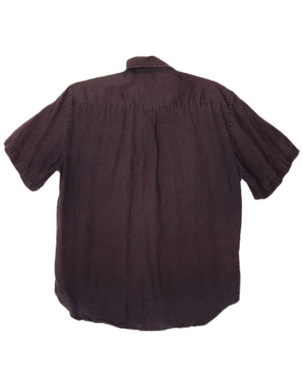 Boggi Mens Milano Short Sleeve Shirt Large Navy Blue Linen