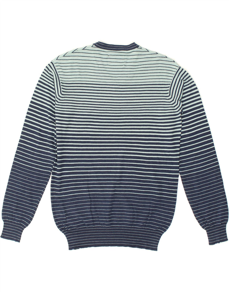 ENERGIE Mens V-Neck Jumper Sweater Medium Navy Blue Striped Cotton | Vintage Energie | Thrift | Second-Hand Energie | Used Clothing | Messina Hembry 