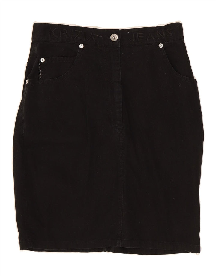 KRIZIA JEANS Womens Graphic Denim Skirt W28 Medium Black Cotton Vintage Krizia Jeans and Second-Hand Krizia Jeans from Messina Hembry 