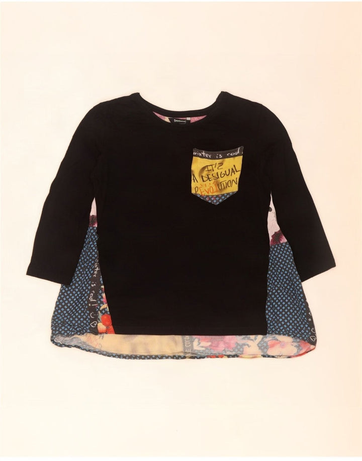Desigual Womens Graphic Long Sleeve Blouse Top UK 6 XS Black Patchwork