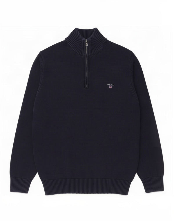 Gant Mens Zip Neck Jumper Sweater XL Navy Blue Cotton