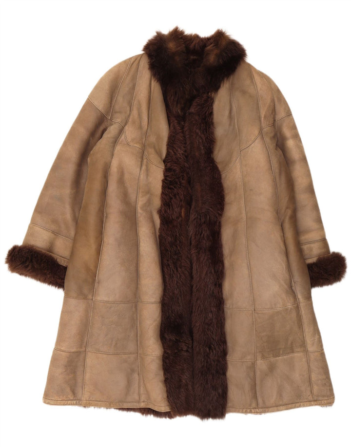 Christia Womens Open Shearling Coat UK 14 Medium Beige
