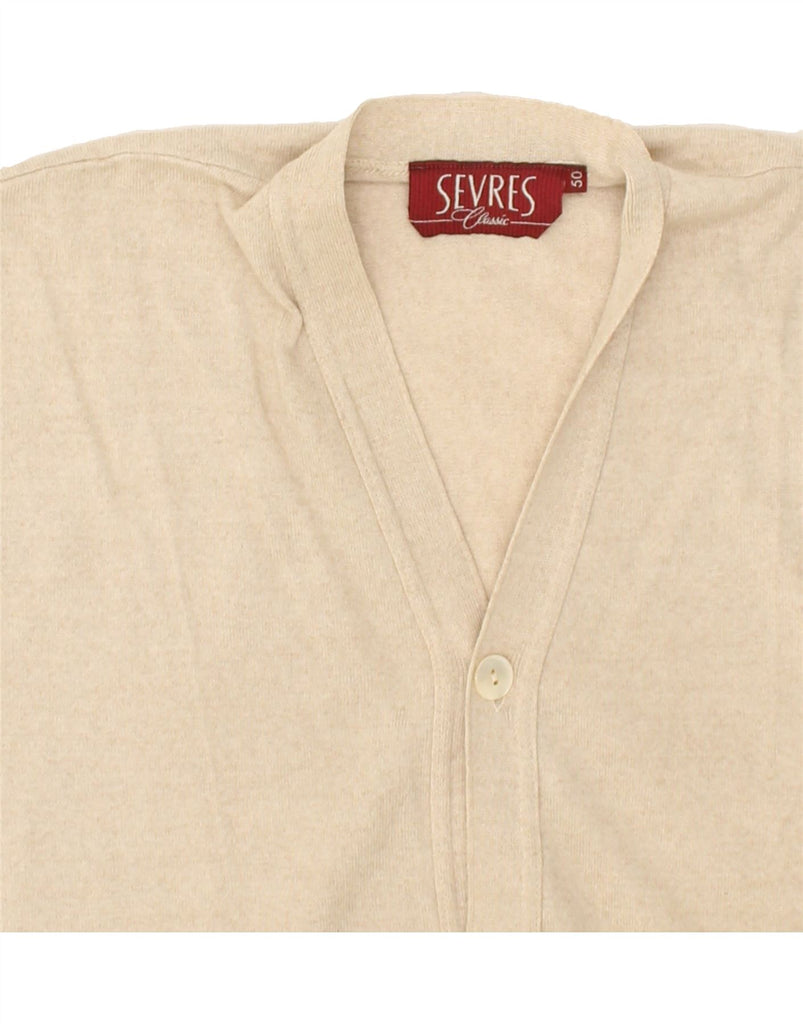SEVRES Mens Sleeveless Cardigan Sweater IT 50 Medium Beige Merino Wool | Vintage Sevres | Thrift | Second-Hand Sevres | Used Clothing | Messina Hembry 