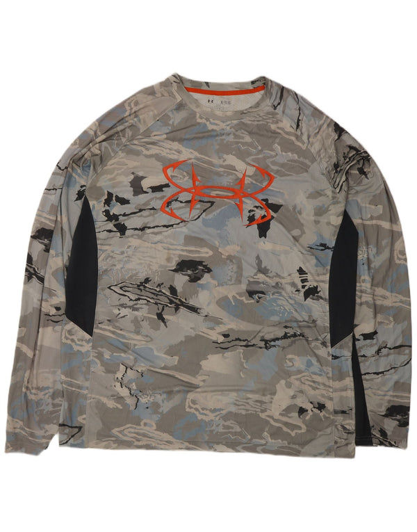 Under Armour Mens Heat Gear Graphic Top Long Sleeve XL Grey Camouflage