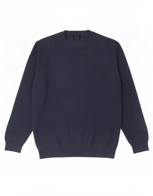 Massimo Dutti Mens Crew Neck Jumper Sweater Large Navy Blue Wool