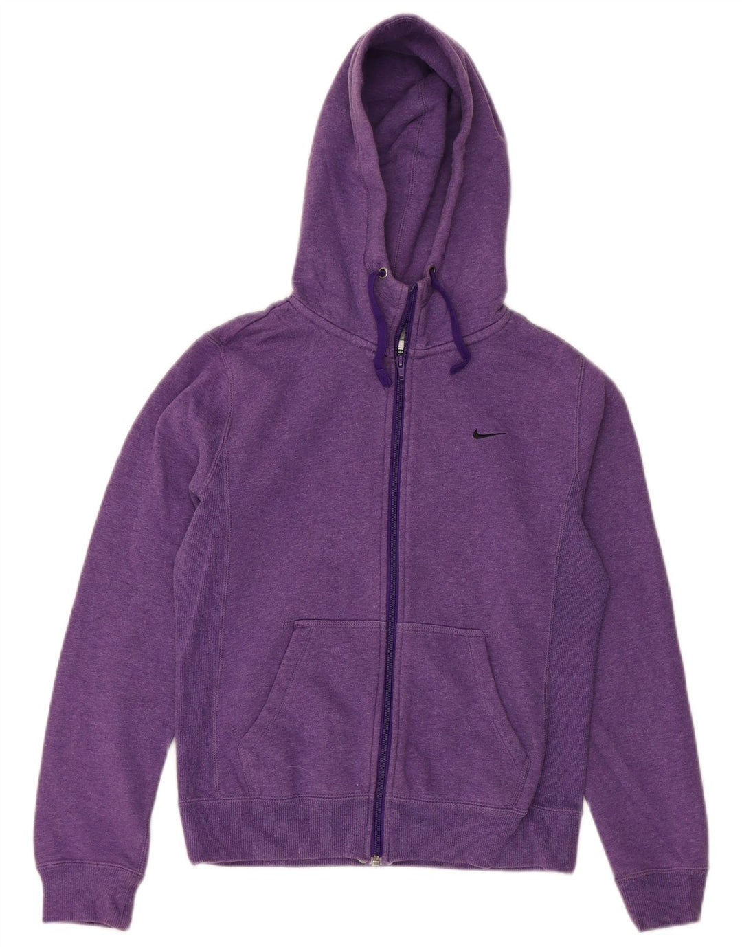 NIKE Womens Dri Fit Zip Hoodie Sweater UK 12 Medium Purple Cotton