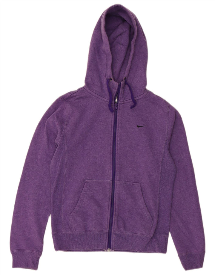 NIKE Womens Dri Fit Zip Hoodie Sweater UK 12 Medium Purple Cotton