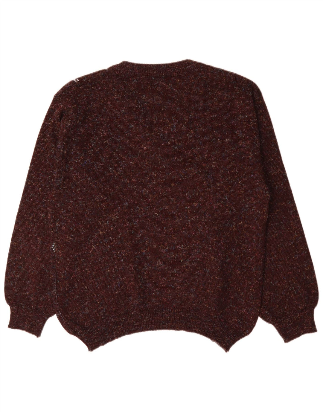 Vintage Mens V-Neck Jumper Sweater IT 48 Medium Brown Geometric Polyacrylic