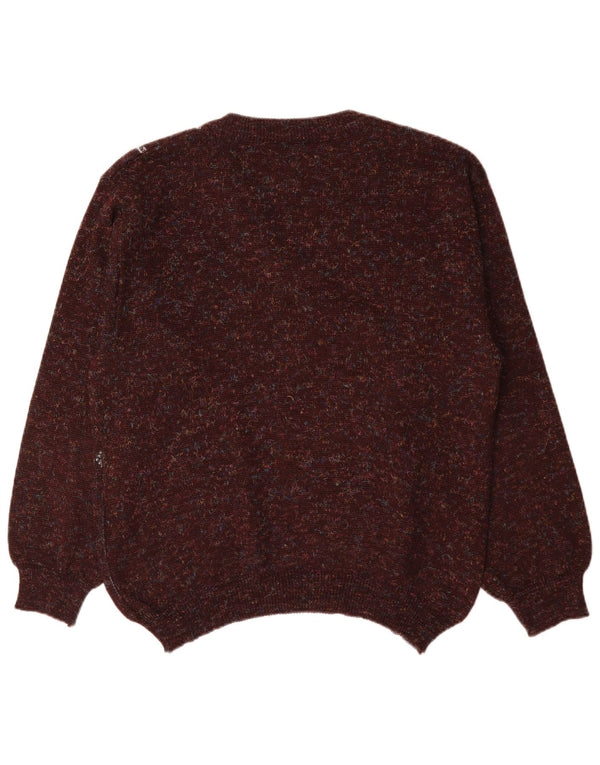 Vintage Mens V-Neck Jumper Sweater IT 48 Medium Brown Geometric Polyacrylic
