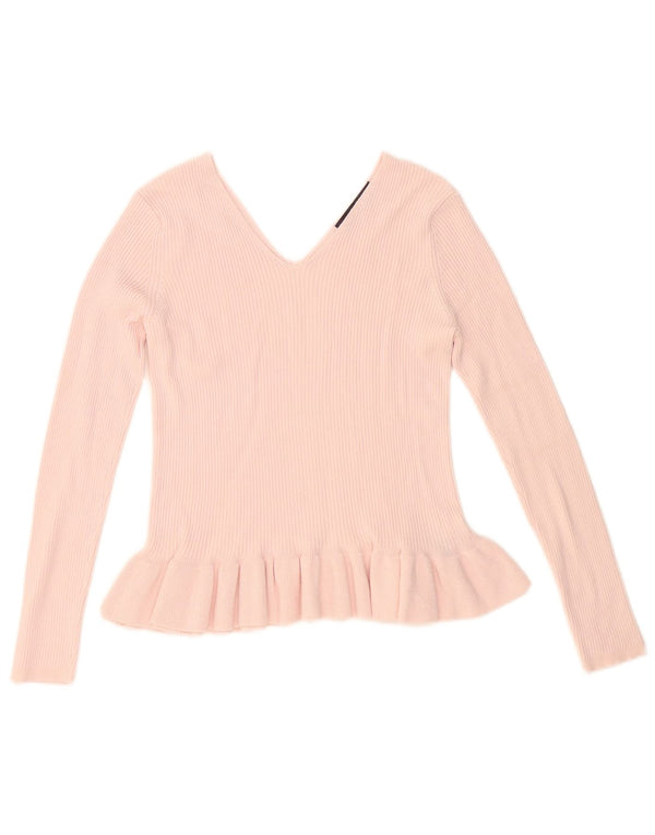 Marks & Spencer Womens Crop V-Neck Jumper Sweater UK 12 Medium Pink Viscose