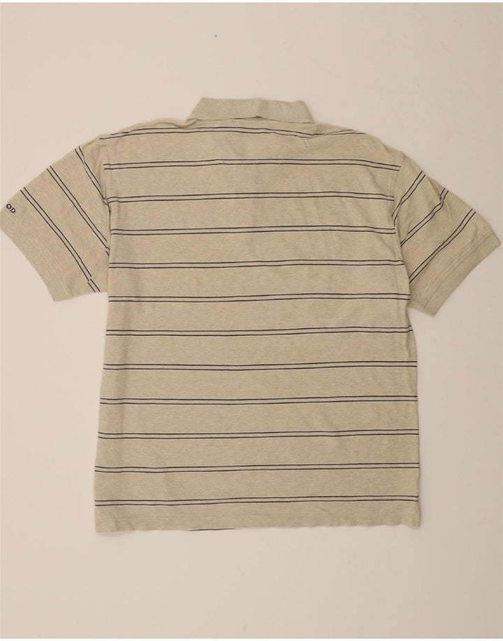 IZOD Mens Polo Shirt 2XL Beige Striped Cotton Vintage Izod and Second-Hand Izod from Messina Hembry 