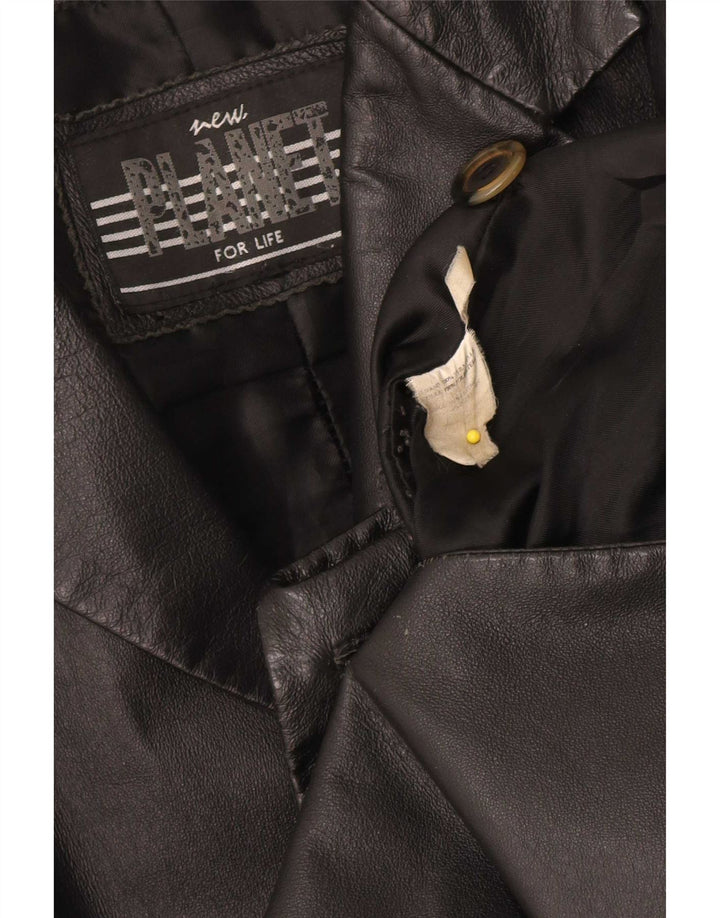 Vintage Mens Leather 2 Button Blazer Jacket UK 36 Small Black Classic
