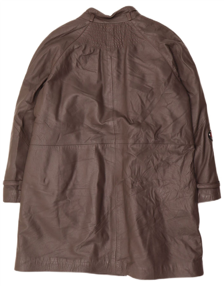 Vintage Womens Leather Coat IT 48 XL Grey