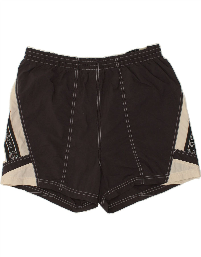 CHAMPION Mens Graphic Sport Shorts Large Black Colourblock Polyamide | Vintage Champion | Thrift | Second-Hand Champion | Used Clothing | Messina Hembry 